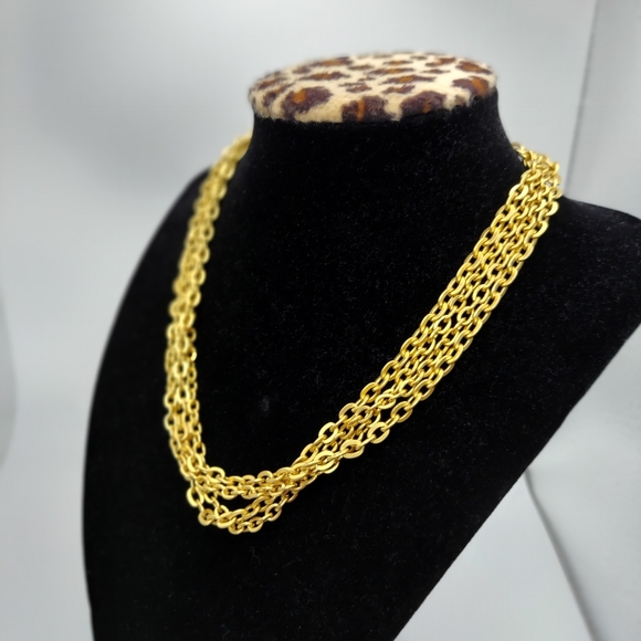 Vintage Matted Goldtone 4 Strand Necklace w/ hook clasp. - Picture 2 of 9